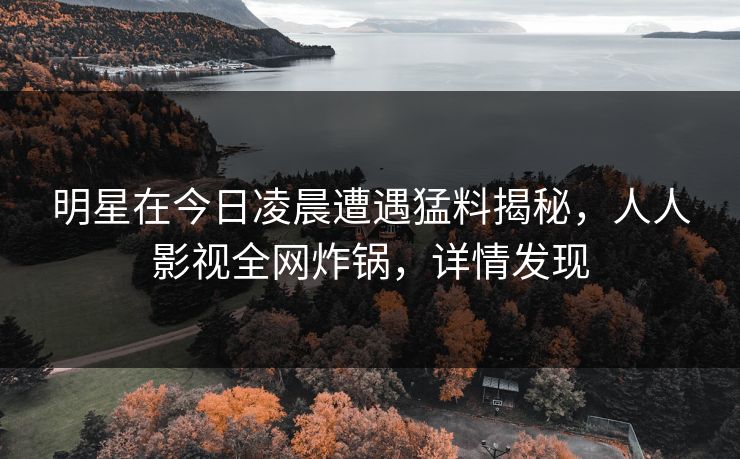 明星在今日凌晨遭遇猛料揭秘，人人影视全网炸锅，详情发现